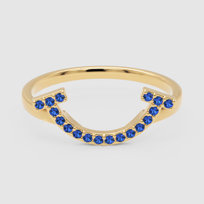 Blue Lab Grown Gemstone Horseshoe Ring - Four