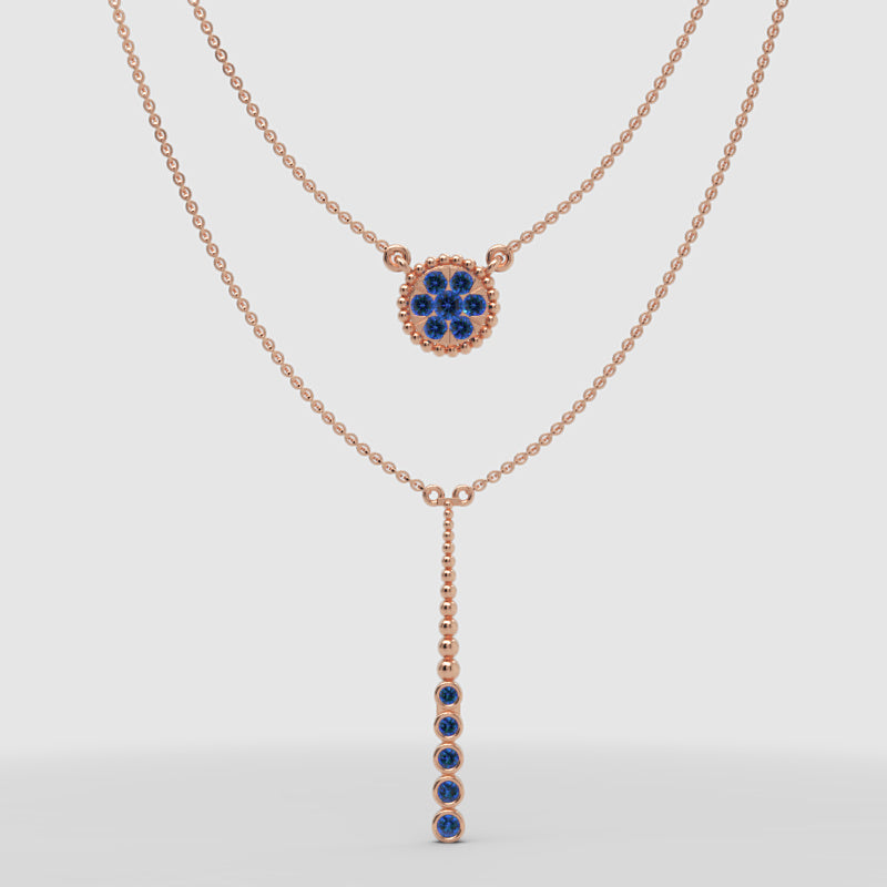 Blue Crystal Flower Double Layer Drop Necklace - Four
