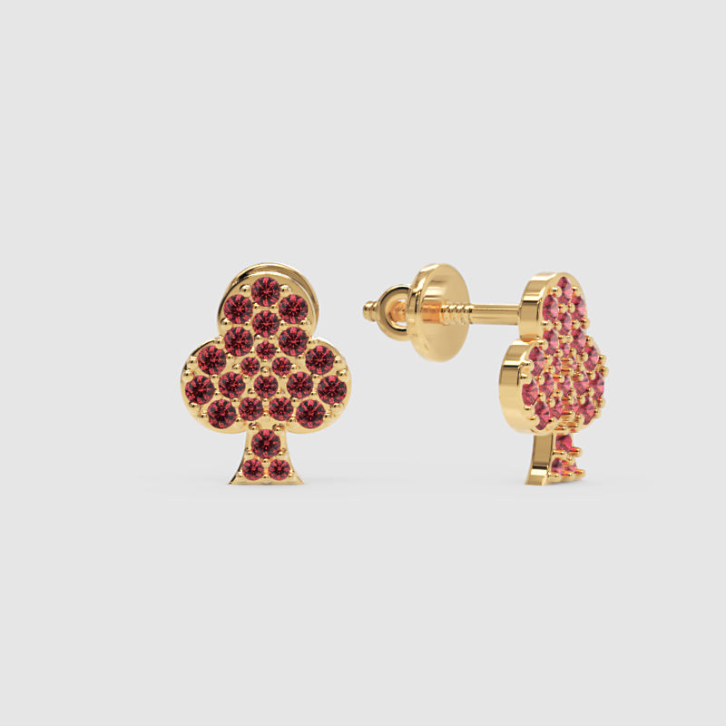 Pink Crystal Clover Stud Earrings With Screw Back Closure - Four