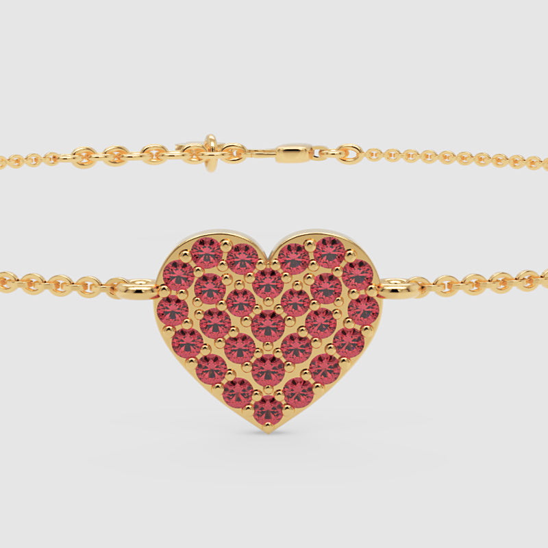 Pav Heart Bracelet With Red Crystals On Chain - Four
