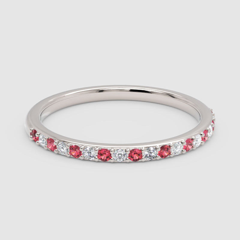 Ruby And Diamond Alternating Half Eternity Band Ring - Four