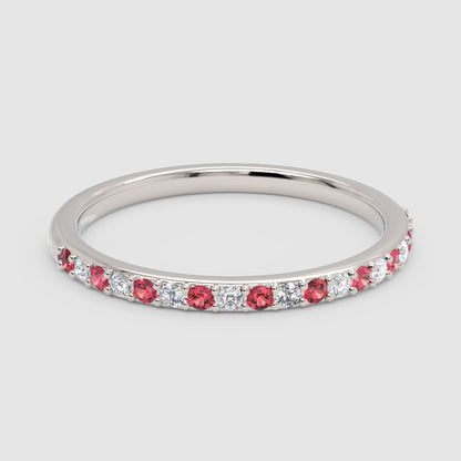 Ruby And Diamond Alternating Half Eternity Band Ring - Four