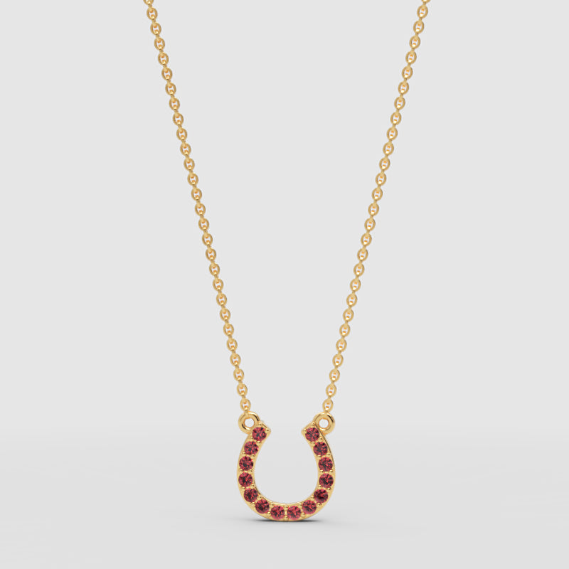 Ruby Horseshoe Pendant Necklace With Rose Tone Chain - Four