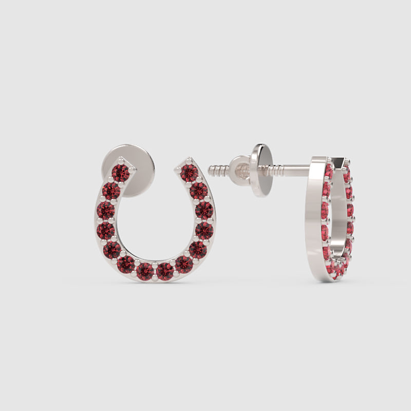 Ruby Horseshoe Stud Earrings With Screw Back Closure - Four