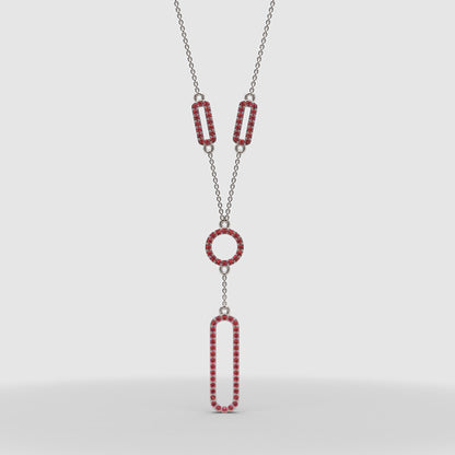 Lab-Grown Ruby Geometric Drop Y Necklace In Yellow Gold | Modern Pave Circle & Bar Design (16–17 Inch Adjustable) | Jebij - Four