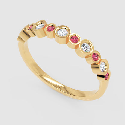 Alternating Pink And White Bezel Set Stackable Ring - Four
