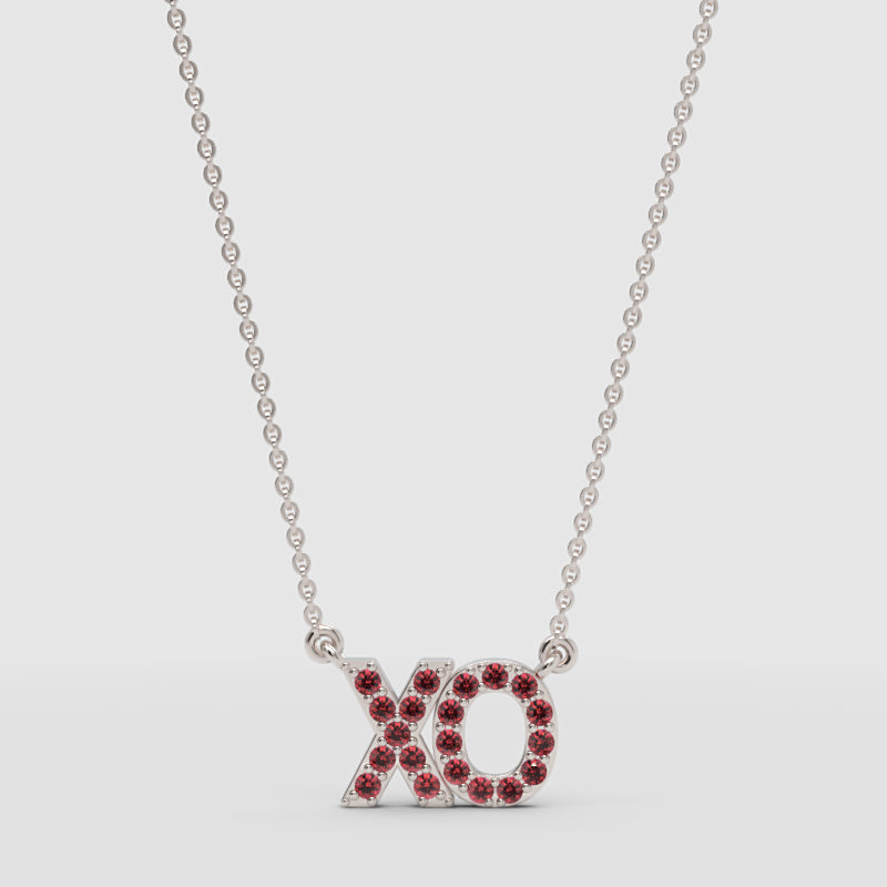 Xo Hugs And Kisses Pendant Necklace With Red Gemstones - Four