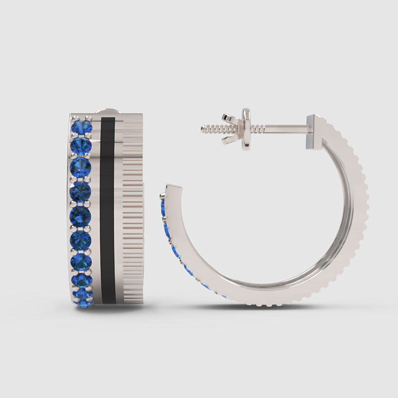 Blue Sapphire Hoop Earrings With Textured Design - Four