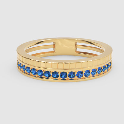 Blue Sapphire Eternity Band Ring With Textured Detail - Six