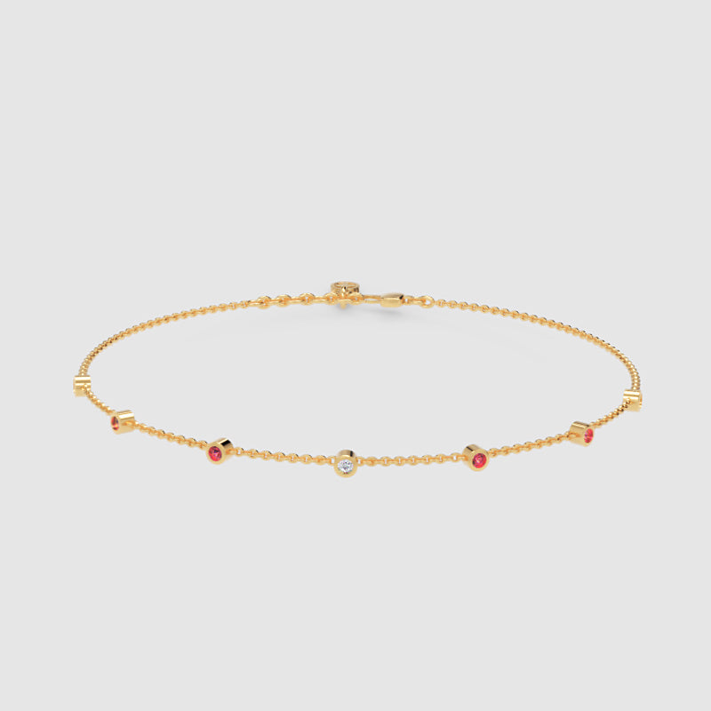 Delicate Chain Bracelet With Pink Gemstone Accents - Four