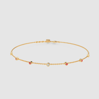 Delicate Chain Bracelet With Pink Gemstone Accents - Four