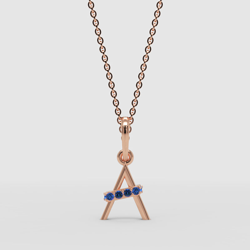 Blue Sapphire Triangle Pendant Necklace - Four