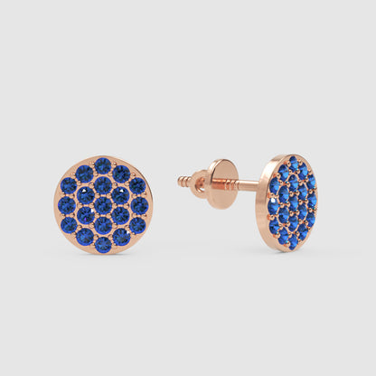 Blue Sapphire Pav Disc Stud Earrings With Screw Back - Four