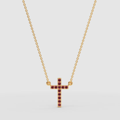 Red Crystal Cross Pendant Necklace With Rose Tone Chain - Four