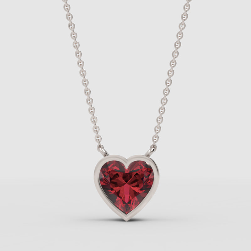 Ruby Heart Bezel Set Pendant Necklace - Four