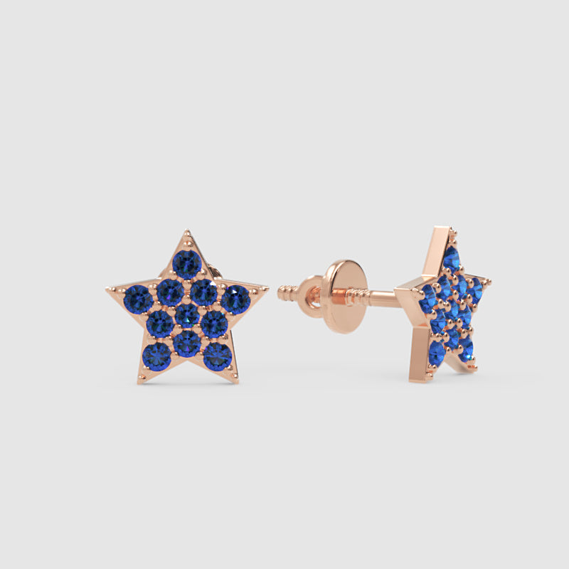 Blue Sapphire Star Stud Earrings With Screw Back Closure - Four