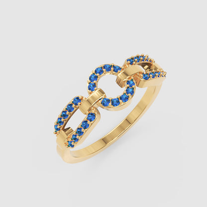 Blue Sapphire Circular Link Ring In Rose Gold | Double Pave Interlocking Chain Statement Luxury Ring For Women | Jebij - Seven