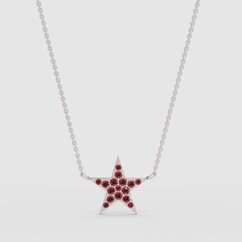 Pink Crystal Star Pendant Necklace Rose Tone Chain - Four