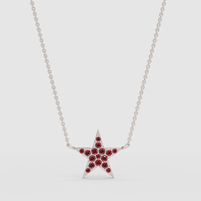 Pink Crystal Star Pendant Necklace Rose Tone Chain - Four