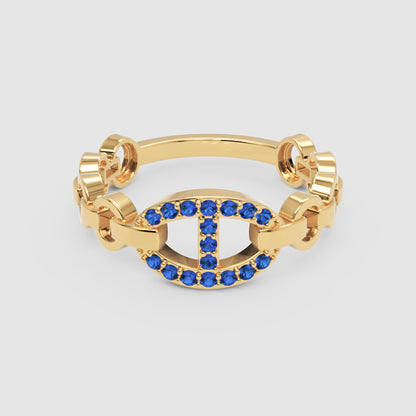 Blue Sapphire Oval Ring (Lab-Grown) | White Gold Chain Link Bar Design For Women | Jebij - Four