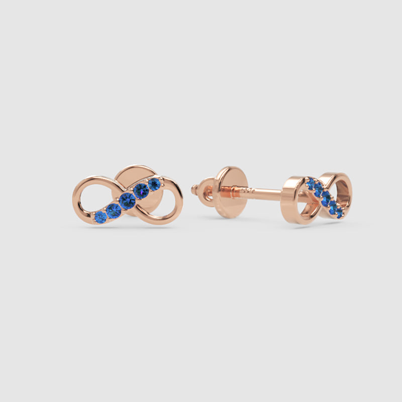 Blue Sapphire Infinity Stud Earrings With Screw Back - Four