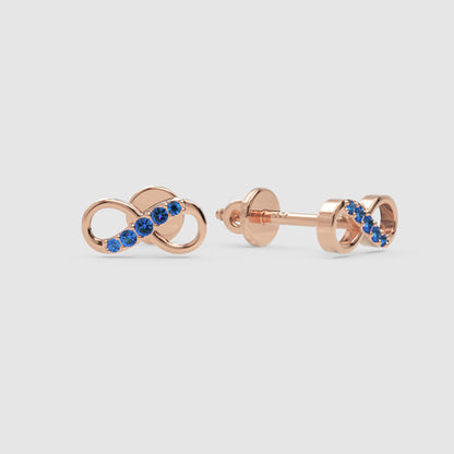 Blue Sapphire Infinity Stud Earrings With Screw Back - Four