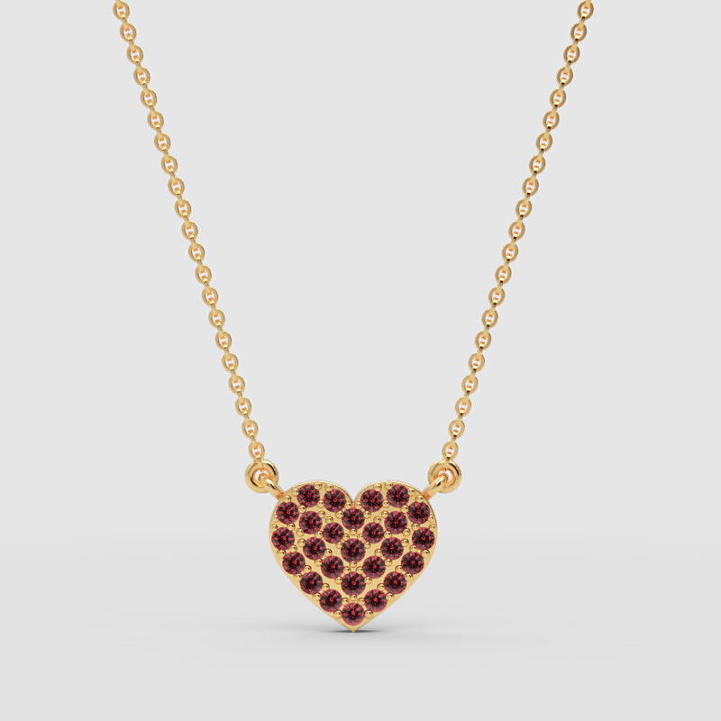 Pav Heart Pendant Necklace With Red Crystals - Four