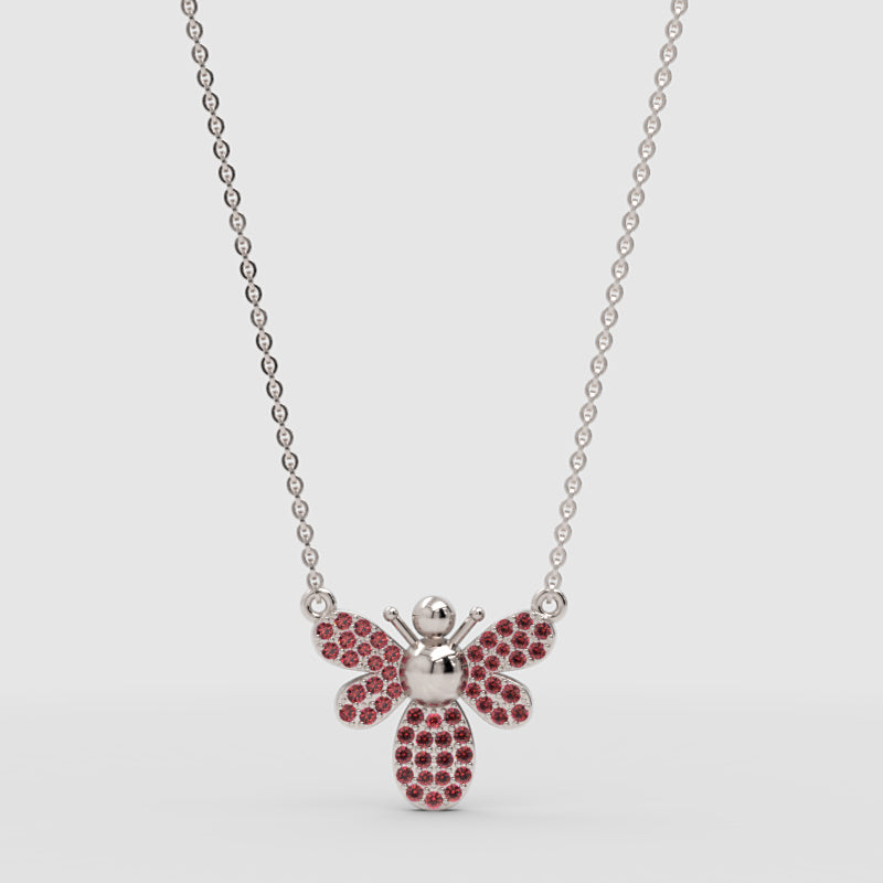 Pink Crystal Bee Pendant Necklace With Rose Tone Chain - Four