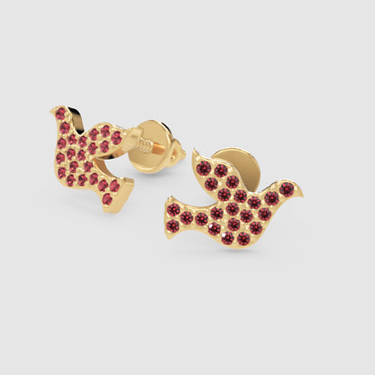 Ruby Pav Dove Bird Stud Earrings With Screw Back - Four