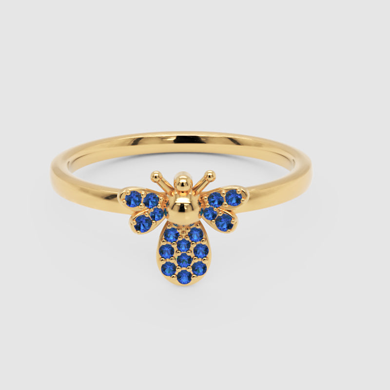 Blue Stone Bee Ring In White Gold - Four