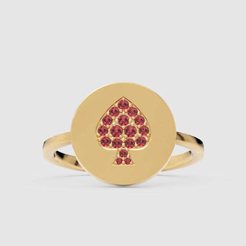 Ruby Spade Disc Signet Ring - Four
