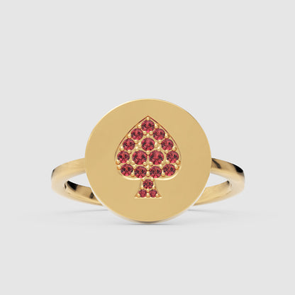Ruby Spade Disc Signet Ring - Four