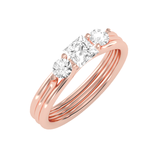 Alluring Diamond Tri Stone Ring In 925 Sterling Silver - One