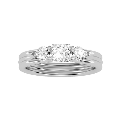 Alluring Diamond Tri Stone Ring In 925 Sterling Silver - Six