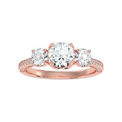 Astonishing Three Round Shaped Diamond Ring In 925 Sterling Silver - Twelve