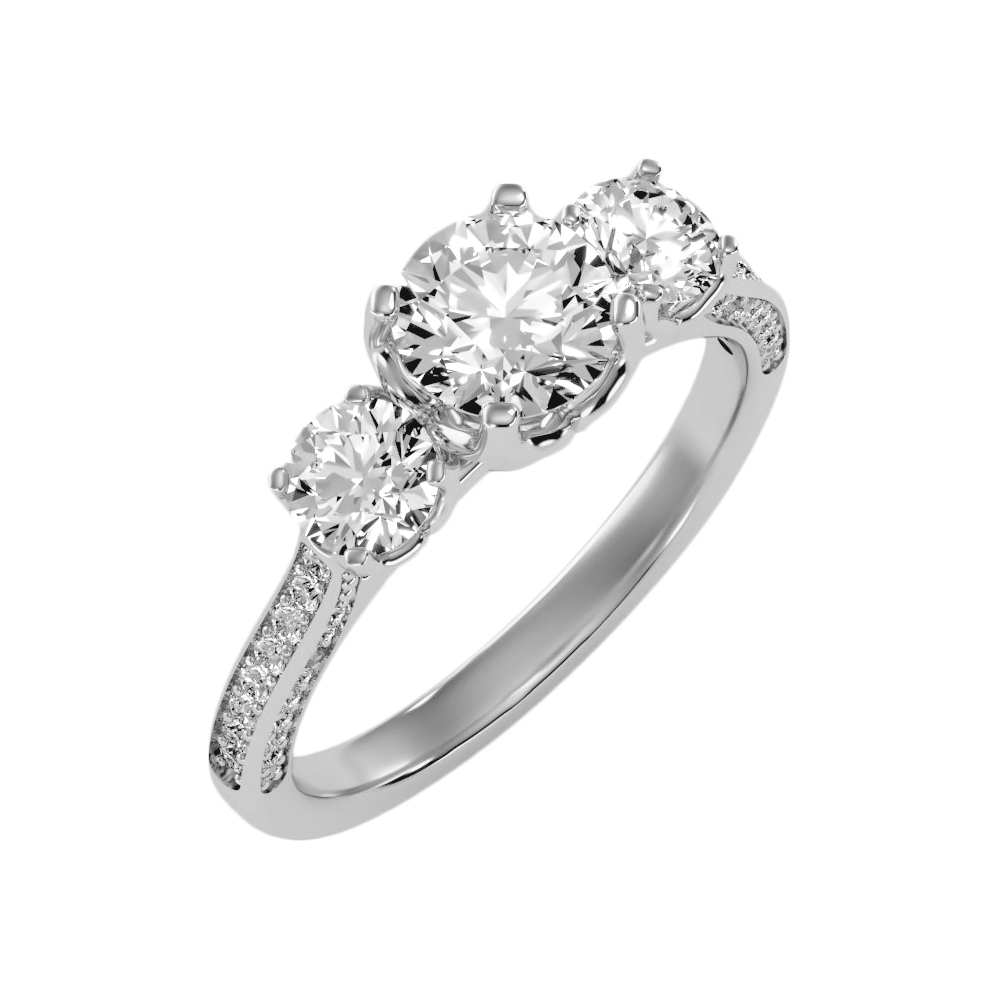 Astonishing Three Round Shaped Diamond Ring In 925 Sterling Silver - Two
