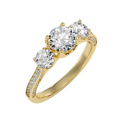 Astonishing Three Round Shaped Diamond Ring In 925 Sterling Silver - Six