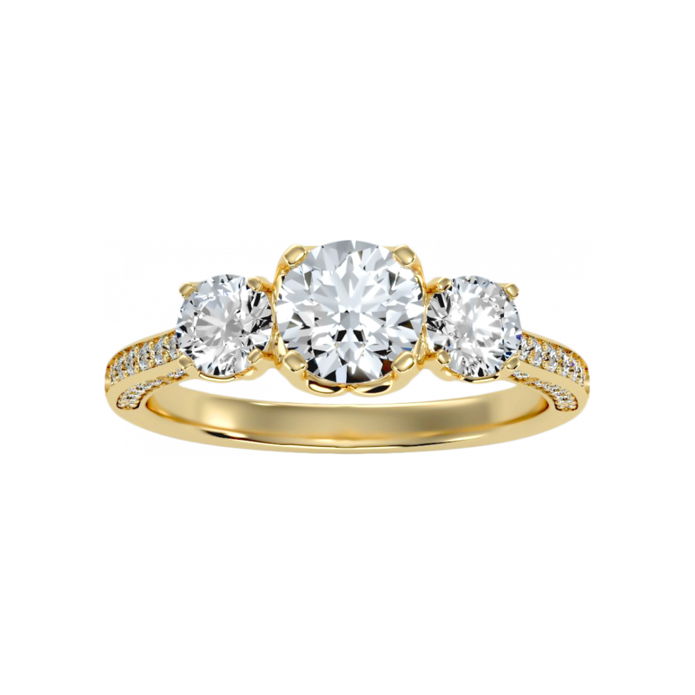 Astonishing Three Round Shaped Diamond Ring In 925 Sterling Silver - Eight