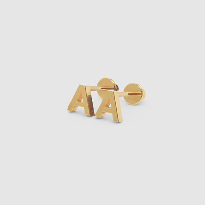 Gold Letter Alphabet Charm Studs Single Initial A To Z - Six