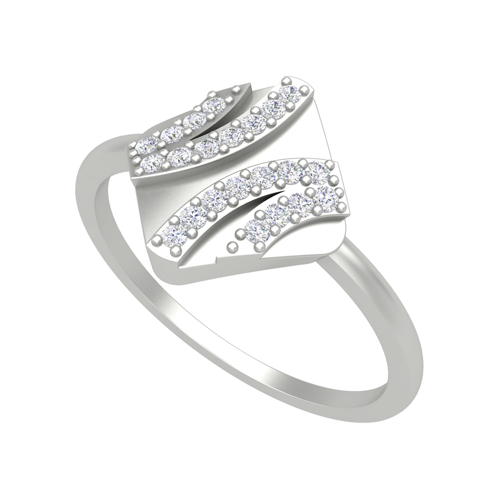 A Designer Diamond Square Ring In 925 Sterling Silver - One
