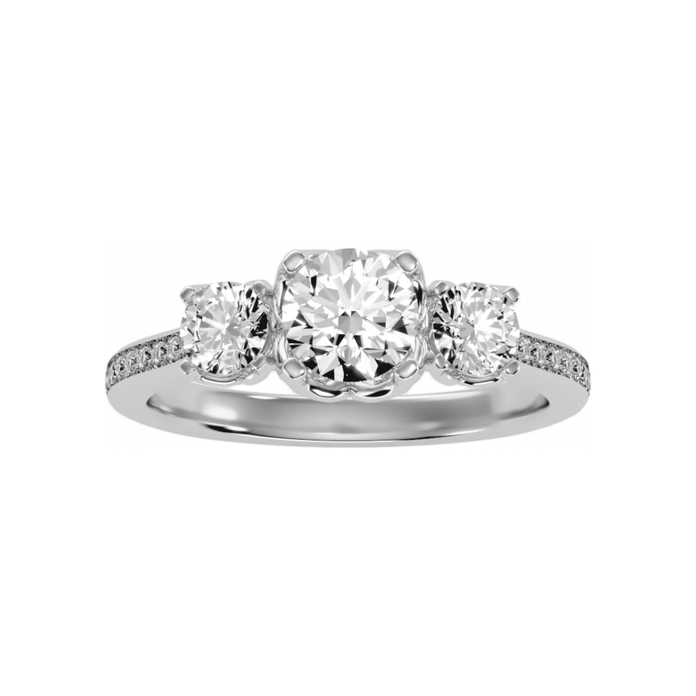Beautiful Three Round Shaped Diamond Ring In 925 Sterling Silver - Four