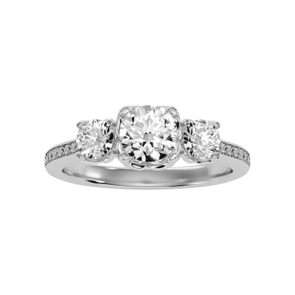 Beautiful Three Round Shaped Diamond Ring In 925 Sterling Silver - Four