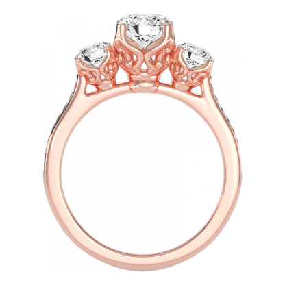 Beautiful Three Round Shaped Diamond Ring In 925 Sterling Silver - Nine