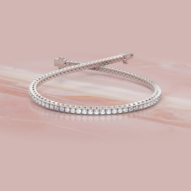 Sterling Silver Round Cut Tennis Bracelet with Adjustable Clasp