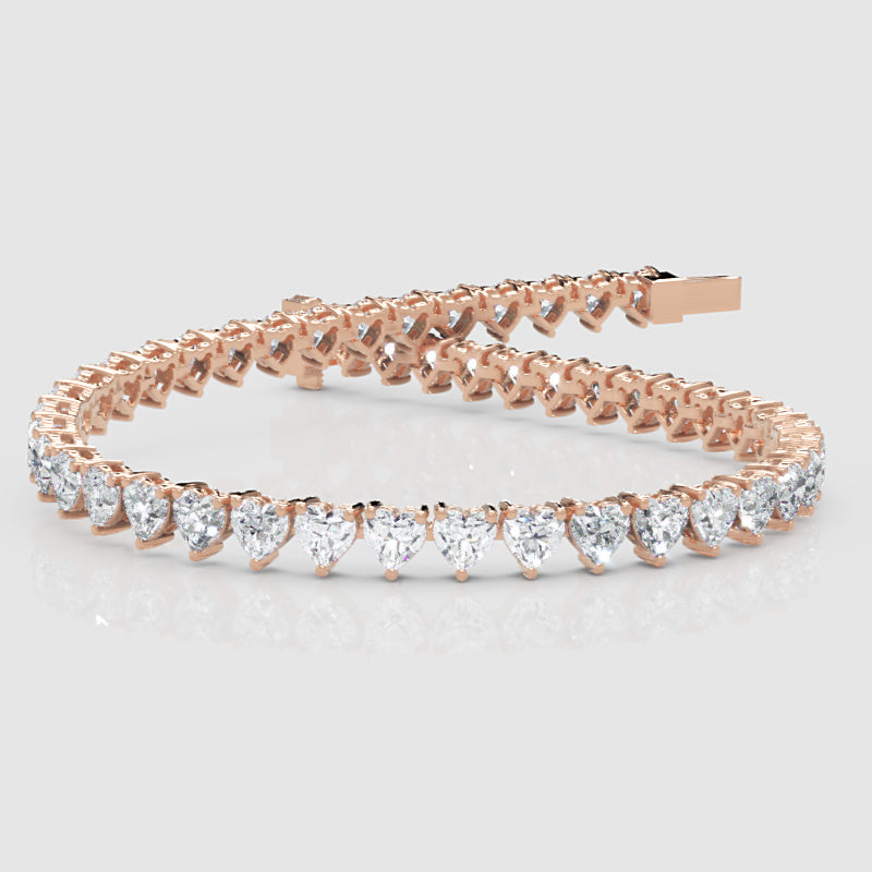 Rose Gold Heart Shaped Diamond Tennis Bracelet - One