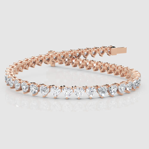 Rose Gold Heart Shaped Diamond Tennis Bracelet