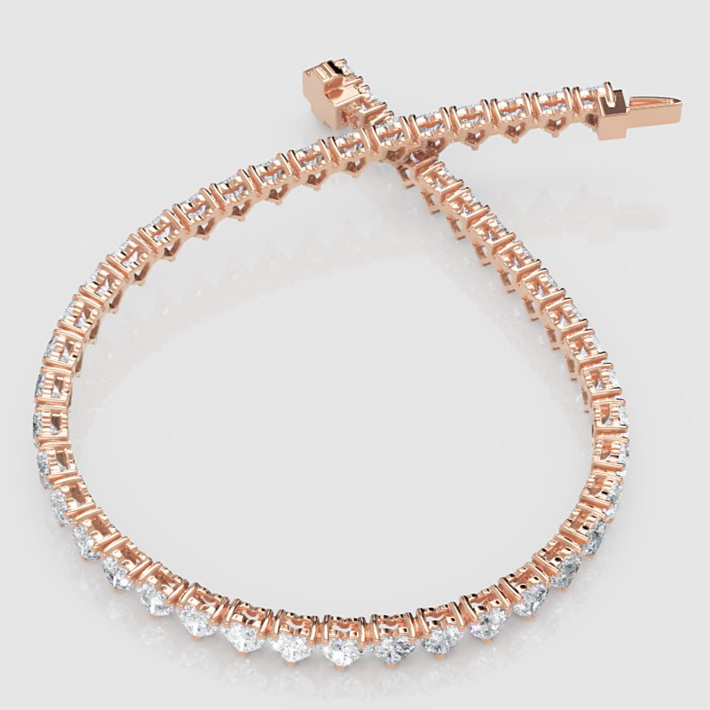 Rose Gold Heart Shaped Diamond Tennis Bracelet - Three