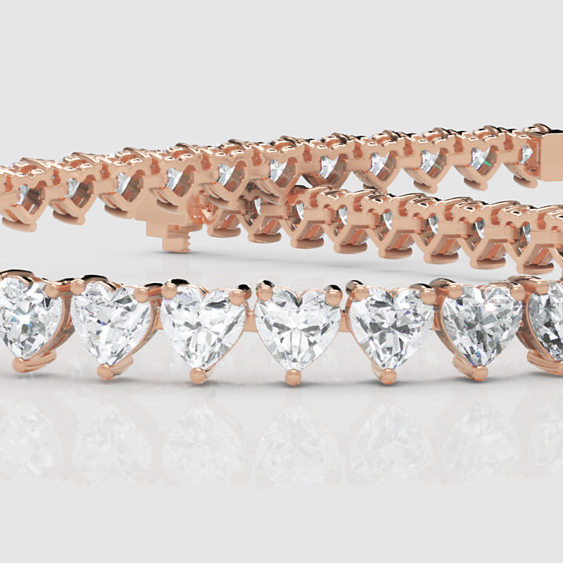 Rose Gold Heart Shaped Diamond Tennis Bracelet - Four