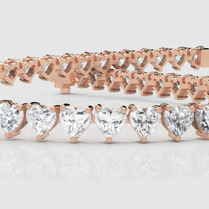 Rose Gold Heart Shaped Diamond Tennis Bracelet - Four