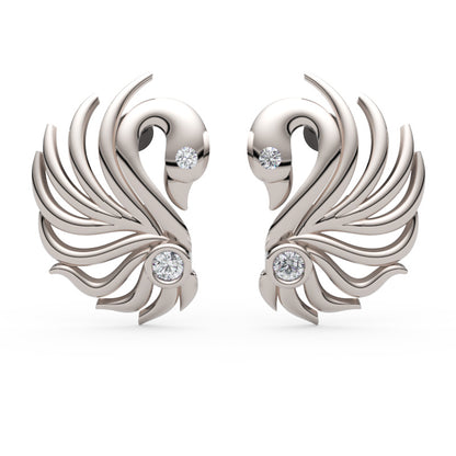 Gold Feather Stud Earrings With Peacock Accent - One